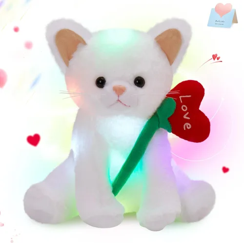 Miniatura 7 de Houwsbaby Oso de peluche brillante con oso blanco y rosa, juguete de peluche suave con luces LED de noche, cumpleaños, Navidad, para niños pequeños