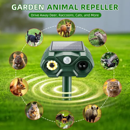 Miniatura 8 de Repelente solar de animales 2026, suplemento para exteriores, repelente de gatos recargable por USB, ardilla, conejo, zorro, dispositivos repelentes
