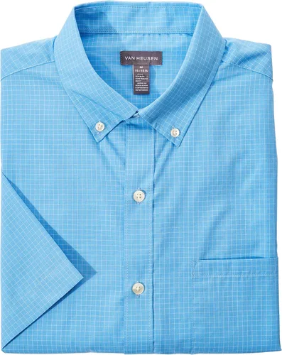 Miniatura 11 de Van Heusen Camisa de cuadros de manga corta con cuello abotonado para hombre sin arrugas