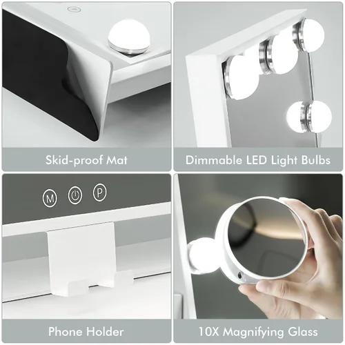 Miniatura 7 de Kottova Espejo de maquillaje con luces, espejo de tocador de 14 x 12 pulgadas, espejo de maquillaje iluminado con iluminación regulable de 3