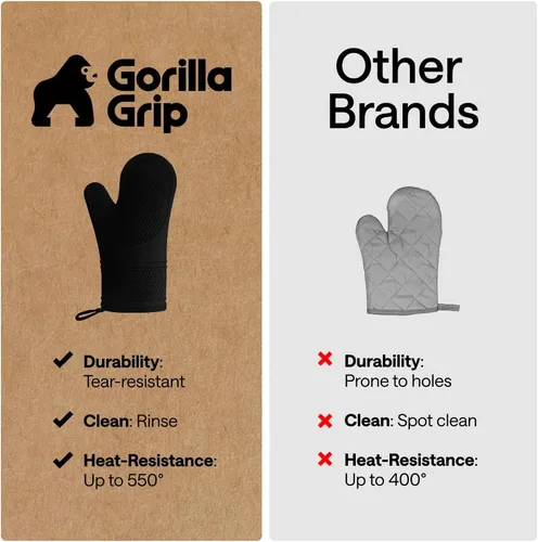 Miniatura 7 de Gorilla Grip - Juego de guantes de horno de silicona resistentes al calor extralargos, forro acolchado suave, guantes flexibles impermeables