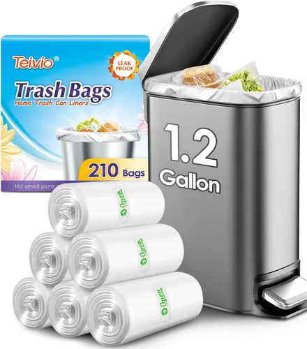 Bolsas de basura de 1.2 galones, 210 unidades, bolsas de basura resistentes, bolsas de basura para baño, forros para cesto de basura, pequeñas