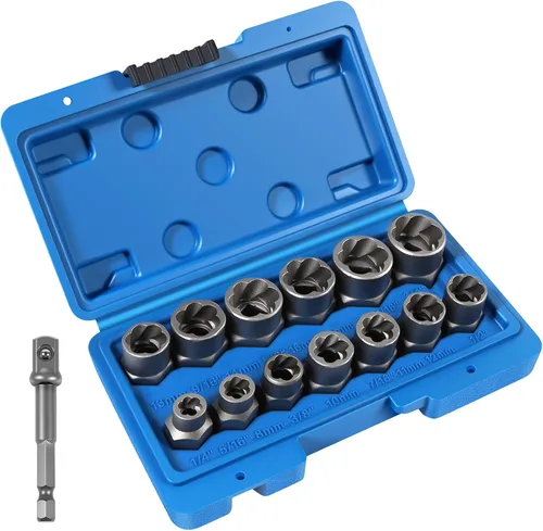Miniatura 8 de Kit de extractor de pernos de 13 piezas, extracción de tuercas desnudas, juego de llaves extractoras de tornillos de 3/8 pulgadas, SAE y métrico