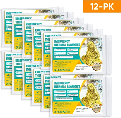 Miniatura 2 de General Medi Manta de emergencia (paquete de 12), manta de aluminio dorado de emergencia, perfecta para exteriores, senderismo, supervivencia