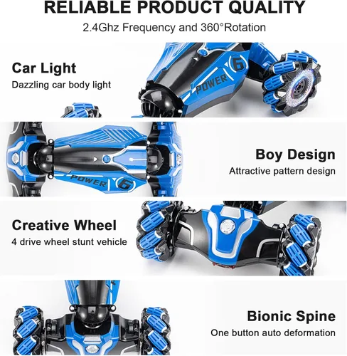 Miniatura 4 de Auto de acrobacias RC con detección de gestos, 2.4 GHz 4WD, control remoto, sensor de gestos, auto de juguete con control remoto de deriva con giros