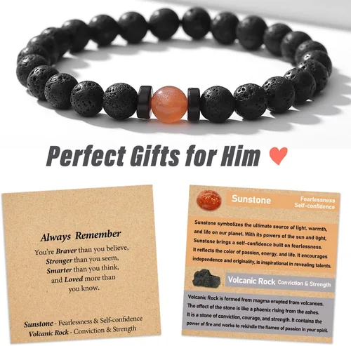 Miniatura 10 de Regalos navideños para adolescentes, hombres, fuerza/confianza, pulseras de piedras preciosas hechas a mano con tarjeta significativa