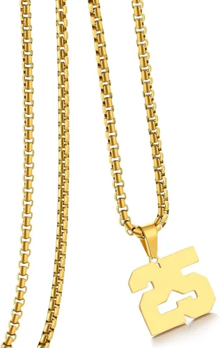 Miniatura 90 de Collar de Número Dorado para Hombre, Cadena de Acero Inoxidable con Colgante de Número para Atletas, Joyería Deportiva Personalizada para Niños
