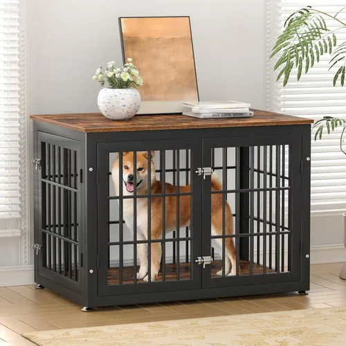 Miniatura 2 de rehomerance Mueble de jaula de perro resistente de 38 pulgadas para perros grandes y medianos, mesa auxiliar decorativa para casa de mascotas, Negro