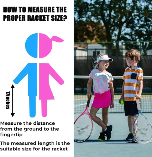 Miniatura 4 de AMA SPORT Raqueta de tenis para niños pequeños, kit de iniciación de raqueta de tenis de 17 a 25 pulgadas para niñas y niños con bolsa de nailon