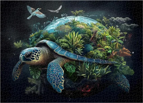 Rompecabezas de tortuga marina para adultos, 1000 piezas, rompecabezas de bosque de tortugas de la tierra, rompecabezas de fantasía, naturaleza,