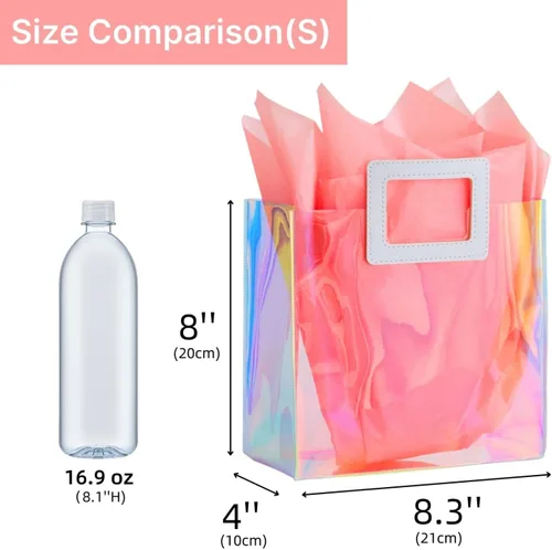 Miniatura 6 de Bolsa de regalo holográfica con papel de seda, reutilizable, bolsa de regalo de cumpleaños para mujeres y niñas, iridiscente, despedida de soltera