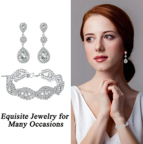 Miniatura 4 de Juego de aretes de diamantes de imitación de plata chapados en oro para boda, novias, damas de honor, piedra de cristal, aretes colgantes, juego