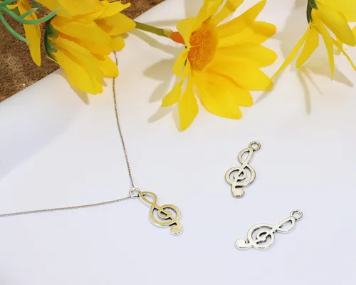 Miniatura 3 de Dijes de notas musicales vintage de 0.984 x 0.394 in, colgante de instrumentos musicales para pulseras, aretes, collares, llavero, tarjetas
