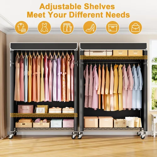 Miniatura 3 de ULIFHOME P6C Plus - Perchero Rodante con Cubierta, Perchero Cubierto Resistente, Armario Portátil para Colgar Ropa, Perchero con Ruedas, Perchero