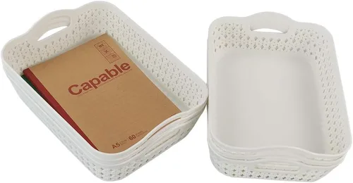Miniatura 6 de Paquete de 6 cestas organizadoras pequeñas de plástico, color blanco