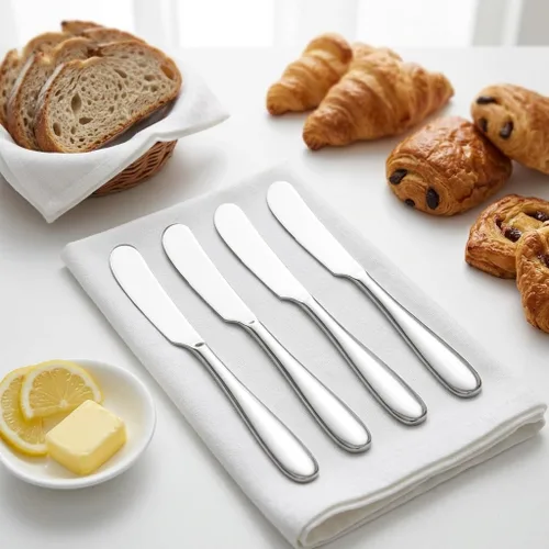 Miniatura 4 de Juego de 4 cuchillos de mantequilla, cuchillo de paté esparcidor de queso, mango grueso y suave, material de seguridad alimentaria, acero inoxidable