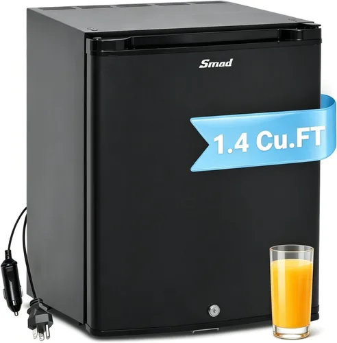Miniatura 11 de Smad Mini refrigerador con cerradura y llave de 1.0 pies cúbicos, refrigerador compacto de 12 V/110 V, con bloqueo de refrigerador pequeño