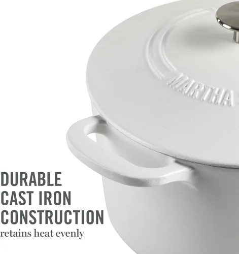 Miniatura 7 de MARTHA STEWART Gatwick - Olla Holandesa de Hierro Fundido Esmaltado de 7 Cuartos con Tapa, Color Blanco Mate, Olla Holandesa Duradera y Resistente