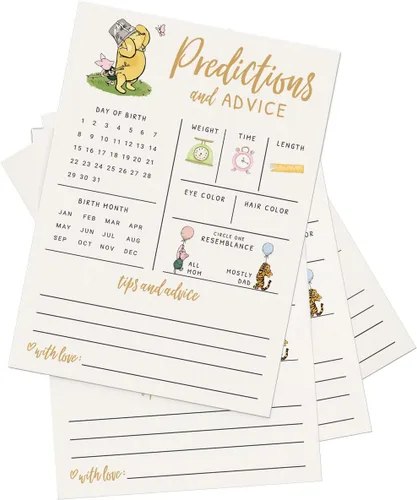 Miniatura 3 de Printed Party Tarjetas de predicciones y consejos de bebé – Tema clásico de Winnie Pooh, juego de baby shower para invitados, actividad