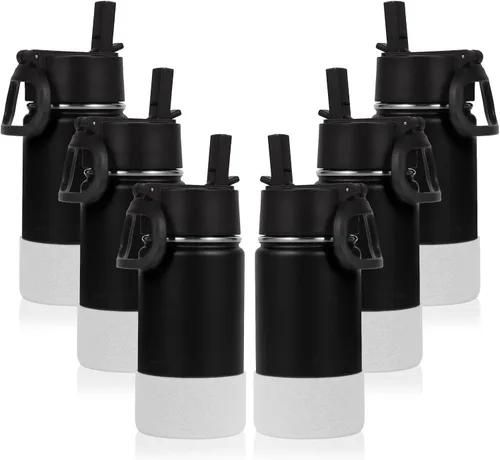 Miniatura 22 de Volhoply Botella de agua de acero inoxidable aislada de 14 onzas con tapa de pajita y funda de silicona, sin BPA, fácil de usar para niños y niñas
