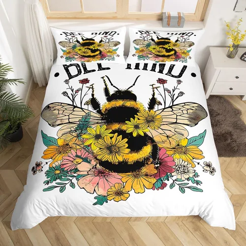 Miniatura 22 de Juego de funda de edredón para niños con diseño de gato lindo, tamaño individual, juego de ropa de cama con hojas de flores, luna, noche y cielo