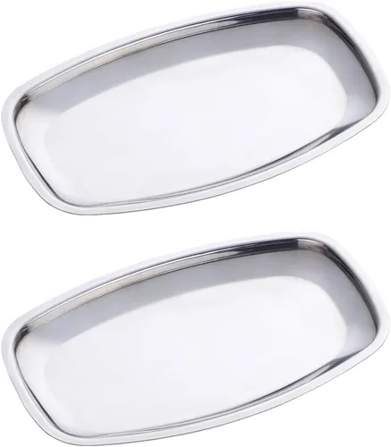 Miniatura 8 de Buyer star Bandeja ovalada de acero inoxidable de 9 pulgadas, bandeja de almacenamiento, bandeja de almacenamiento, plato de platos, cosméticos