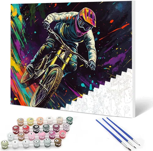 Miniatura 12 de Pintura por números, auto de carreras, kit de pintura al óleo de lienzo colorido para niños y adultos, pintura de dibujo de 16 x 20 pulgadas