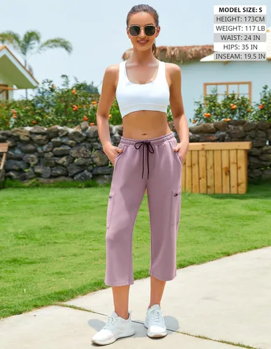 Miniatura 2 de SPECIALMAGIC Pantalones capri de yoga para mujer, pantalones capri cargo de pierna recta con 5 bolsillos