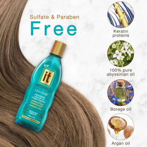 Miniatura 4 de Increíble tratamiento para el cabello sin enjuague 12 en uno, impregnado con queratina y aceite de argán para un cabello suave y sedoso y brillo