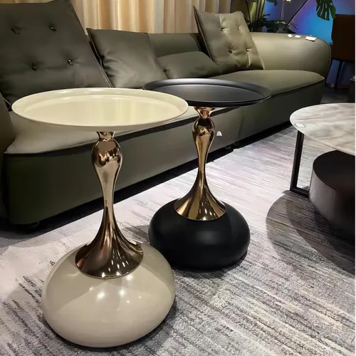 Miniatura 3 de Mesita de noche pequeña, mesa auxiliar redonda de pedestal, mesa auxiliar Art Deco, mesa auxiliar moderna, mesa auxiliar para sala de estar, Dorado