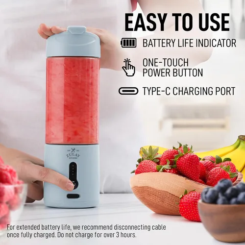 Miniatura 3 de Zulay Kitchen Licuadoras personales de 18 onzas que trituran el hielo, licuadora de viaje inalámbrica recargable por USB-C, licuadora portátil