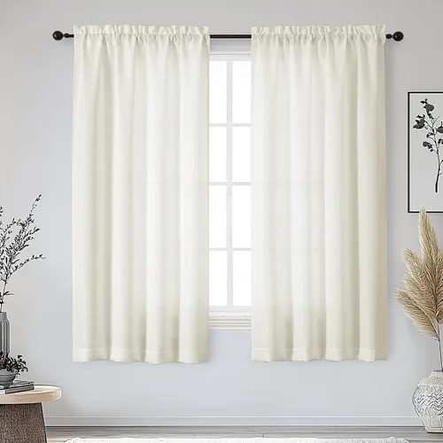 Miniatura 15 de OWENIE Bob Juego de 2 Paneles de Cortinas Negras de Cocina para Ventanas de 36 Pulgadas de Largo, Cortinas Cortas de Café con Textura de Lino