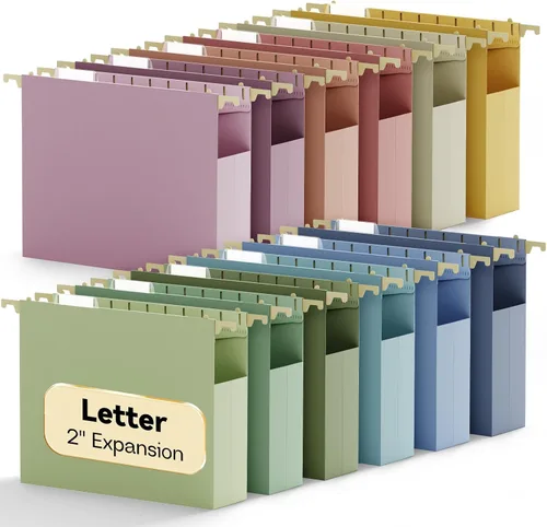 Miniatura 9 de Carpetas colgantes de plástico tamaño legal, carpeta de archivador expandible de 1 pulgada con pestañas, paquete de 12 carpetas colgantes