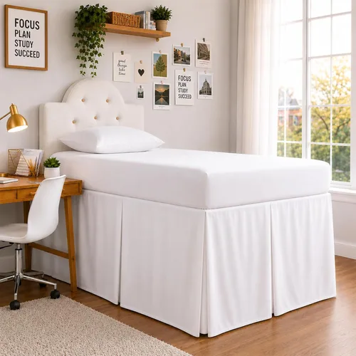 Miniatura 4 de Falda de cama blanca de lujo a medida de tamaño individual, falda de cama plisada de 10 pulgadas, microfibra de doble cepillado de alta calidad