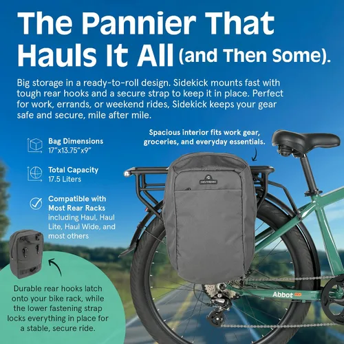 Miniatura 3 de Retrospec Sidekick Pannier Bike Bag - Waterproof Commuter Pannier with Laptop Sleeve, Reflective Rain Cover & Carry Strap - Eco-Friendly 600D rPET