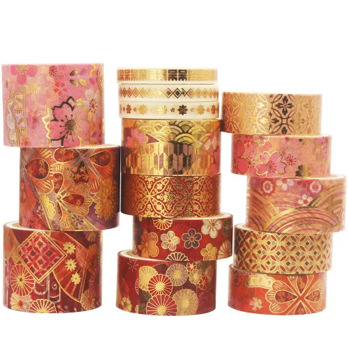 YUBBAEX Espléndido Juego de Cintas Washi Doradas con Patrón de Bordado de Papel Metálico Cintas Decorativas para Artes, Manualidades DIY,