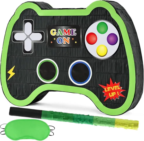 WERNNSAI - Piñata de controlador de videojuegos, suministros para fiestas, paquete con venda y bate para niños, temática de juegos, fiesta de