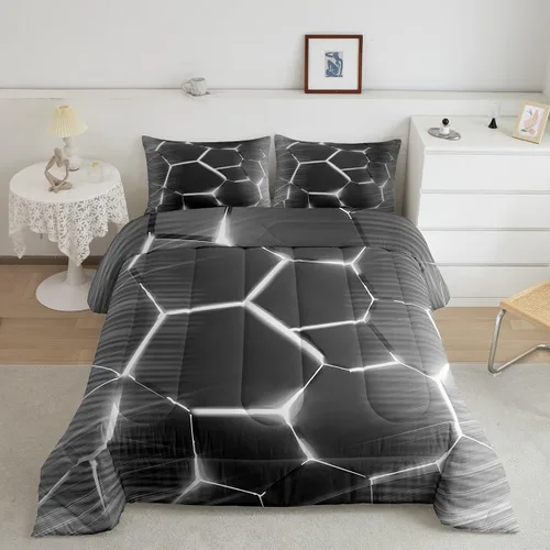 Miniatura 44 de Feelyou Juego de edredón de nido de abeja, edredón hexagonal rojo degradado para niños, niñas, adolescentes, juego de ropa de cama geométrico, Multi