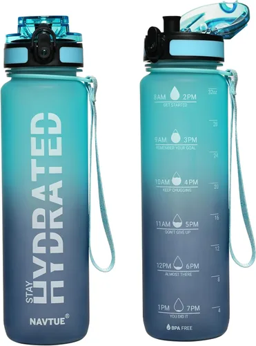 Miniatura 19 de Botella de agua, botellas de agua deportivas de 16 onzas con marcador de tiempo, boca ancha, botella de bebida motivacional y a prueba de fugas