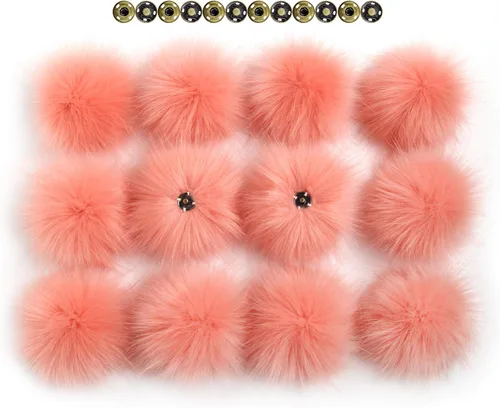 Miniatura 33 de 12 piezas de accesorios para sombreros de tejer, bola de pompón de piel sintética con botón de presión