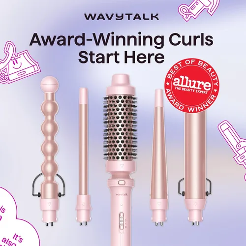 Miniatura 3 de Wavytalk Rizador 5 en 1, Juego de Rizador con Cepillo Rizador y 4 Varitas Rizadoras de Cerámica Intercambiables (0.5"-1.25"), Calentamiento Rosa