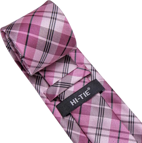 Miniatura 140 de Hi-Tie Corbata clásica de cachemira para hombre con pañuelo y gemelos a cuadros