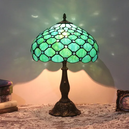 Miniatura 17 de Lámpara de mesa con tulipanes de vitrales, luz de lectura estilo Tiffany, 12 x 12 x 19 pulgadas, lámpara de escritorio de vidrio antiguo