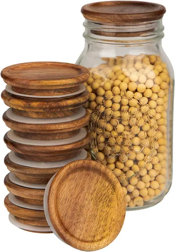 Miniatura 9 de Tapas para frascos de masón, tapas reutilizables para tarros de bambú de vidrio de grado alimenticio, sellado de silicona de material de grado Bambú