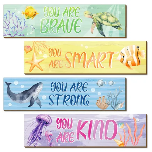 Miniatura 11 de Geetery 4 Piezas Letrero de Madera con Cita Inspiradora de Mariposa Decoración de Pared de Dormitorio para Hombres Mujeres Decoración de Arte