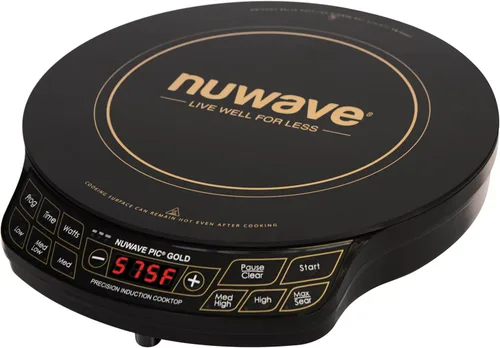 Nuwave Placa de inducción de precisión Gold, portátil, gran bobina de calentamiento de 8", superficie de vidrio cerámico a prueba de roturas de 12",