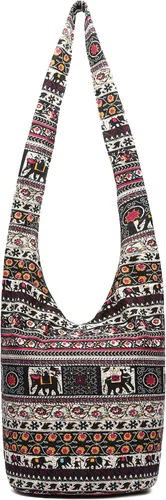 Miniatura 206 de Bolsa de hombro para mujer, de lona en estilo hippie/bohemio para llevar cruzada al hombro, disponible en diferentes colores y estampados