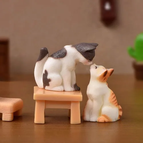 Miniatura 3 de Juego de 10 piezas de juguetes de personaje de gato Kawaii para decoración de tartas, figuras de gato, decoración de escritorio, regalo de Navidad