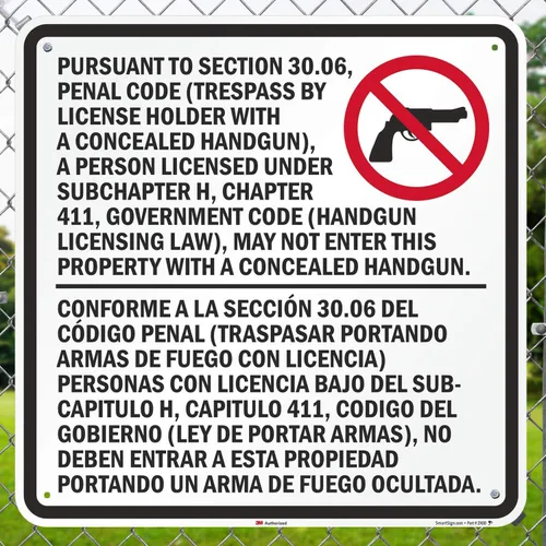 Miniatura 3 de SmartSign "Trespass by License Handgun Prohibited" Sec. 30.06 Texas Law Sign 30 x 30 pulgadas, aluminio reflectante de grado de ingeniero 3M