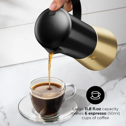 Miniatura 2 de Cafetera de acero inoxidable Moka Pot de 6 tazas (12 onzas líquidas), cafetera de estufa para inducción, estufas de gas y eléctricas, cafetera